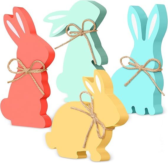 4 Pcs Easter Bunny Table Wooden Signs Bunny Shaped Farmhouse Decor Spring Bunny Wood Tabletop Eas... | Amazon (US)