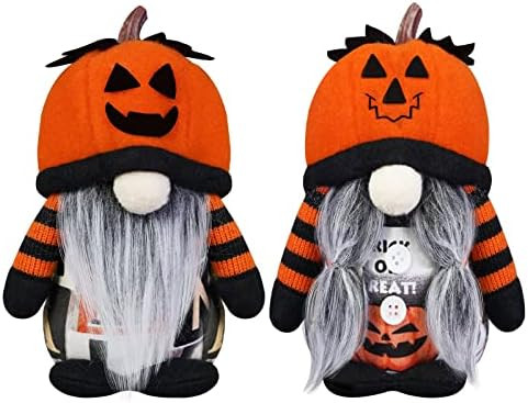 Halloween Gnome Decorations,2 Pack Handmade Pumpkin Face Hats Swedish Tomte Nordic Plush Elf Doll... | Amazon (US)