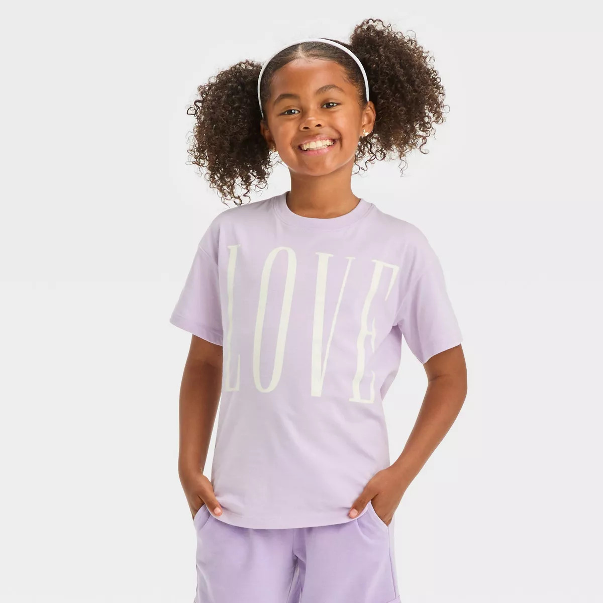 Girls' Short Sleeve 'Love' Oversized Graphic T-Shirt - Cat & Jack™ Lavender XS | Target