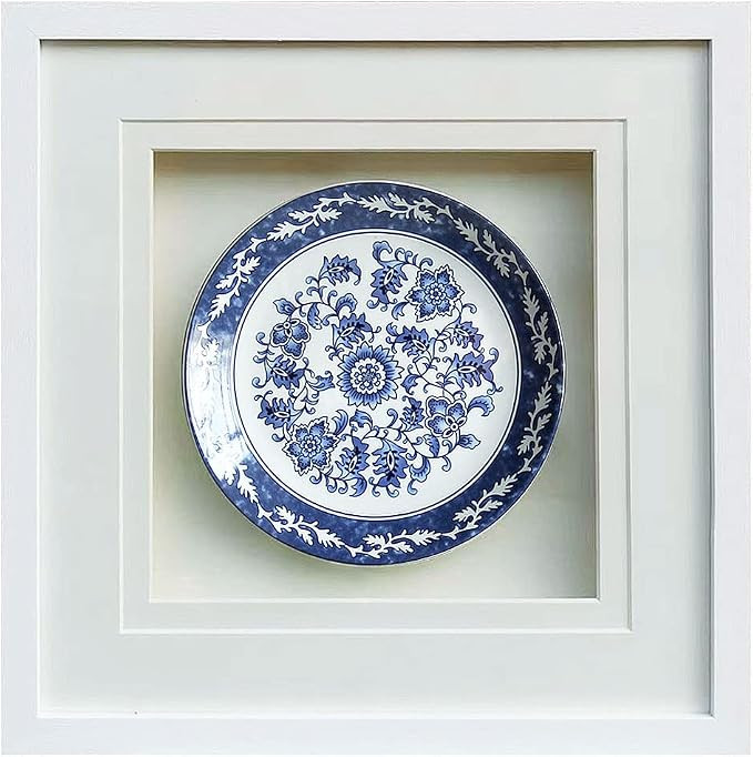 ARTECORS 20×20inch blue and white porcelain wall art with White Framed Front Glass,chinoiserie d... | Amazon (US)
