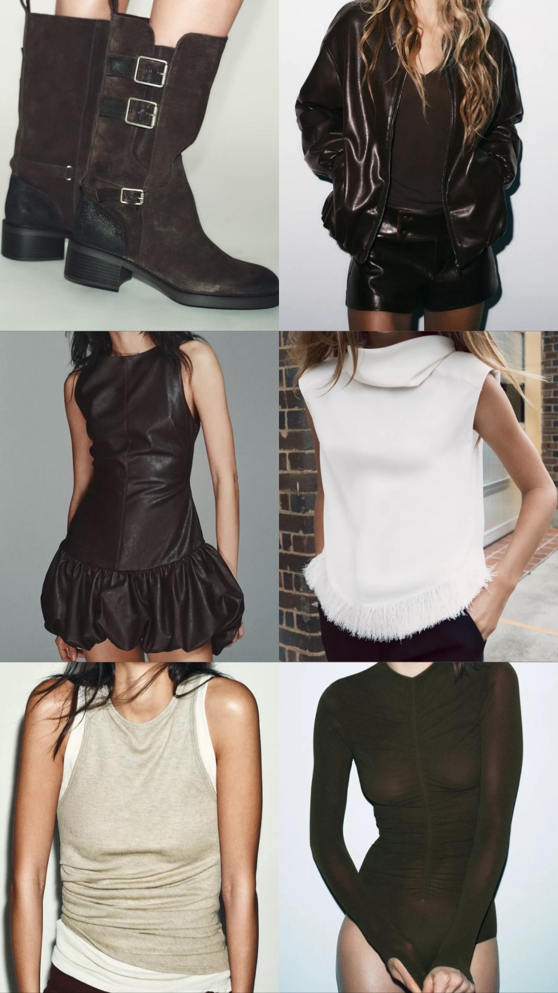Boots. Biker boots. Ankle boots. Bodysuit. Long sleeve top. Top. Puffball dress. Leather dress. Mini dress. Vest. Knitted top. Leather shorts. Mini shorts. Leather jacket. Jacket. Zara. Zara new in  

#LTKwinter #LTKstyletip #LTKuk