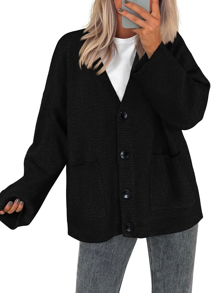 BTFBM Fall Fashion 2025 Button Down Cardigan Sweaters for Women Trendy V Neck Long Sleeve Knit Wi... | Amazon (US)