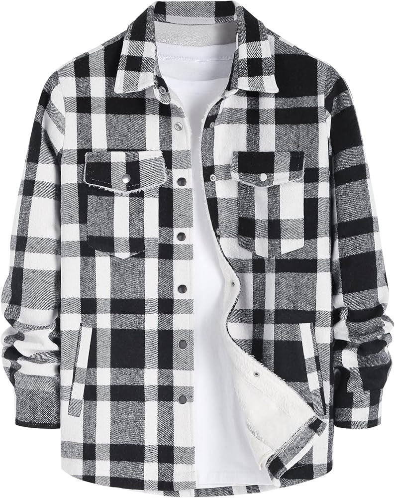 ZAFUL Womens Corduroy Sherpa Jackets Button Down Long Sleeve Fleece Outwear Coat with Pockets | Amazon (US)