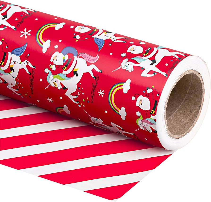 WRAPAHOLIC Reversible Christmas Wrapping Paper - Mini Roll - 17 Inch X 33 Feet - Red Santa Claus ... | Amazon (US)