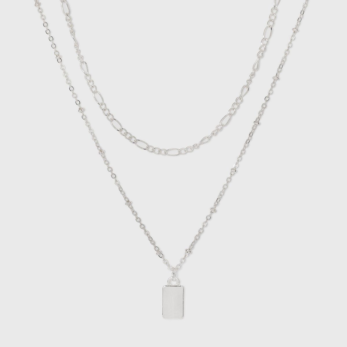 Rectangle Charm Layered Chain Pendant Necklace - A New Day™ Silver | Target