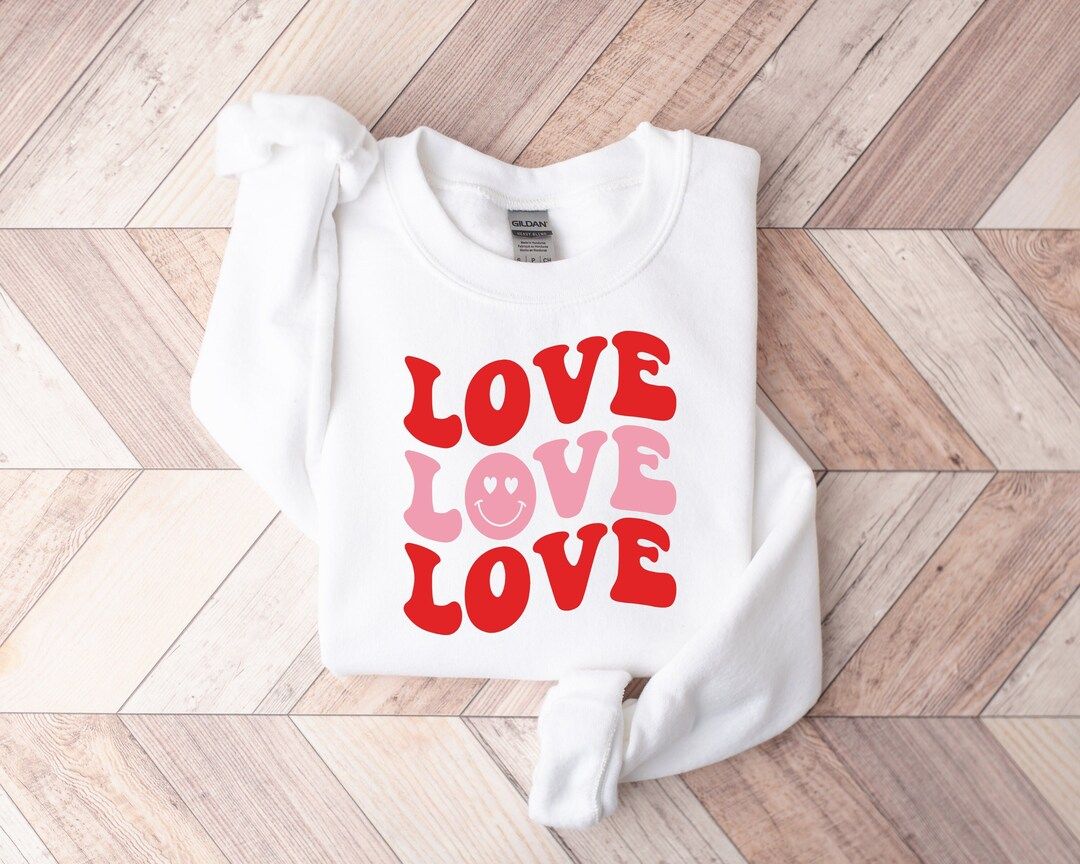 Retro Valentines Day Sweatshirt Love Sweatshirt Valentines - Etsy | Etsy (US)