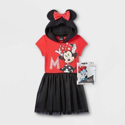 Girls' Minnie Mouse Hooded A-Line Dress with Bows - Red/Black | Target
