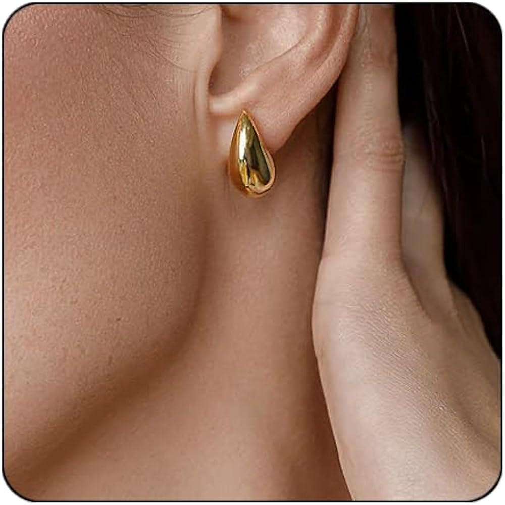 Teardrop Earrings Dupes for Women Thick Gold Chunky Hoop Earring Water Drop Earring for Women Hyp... | Amazon (US)