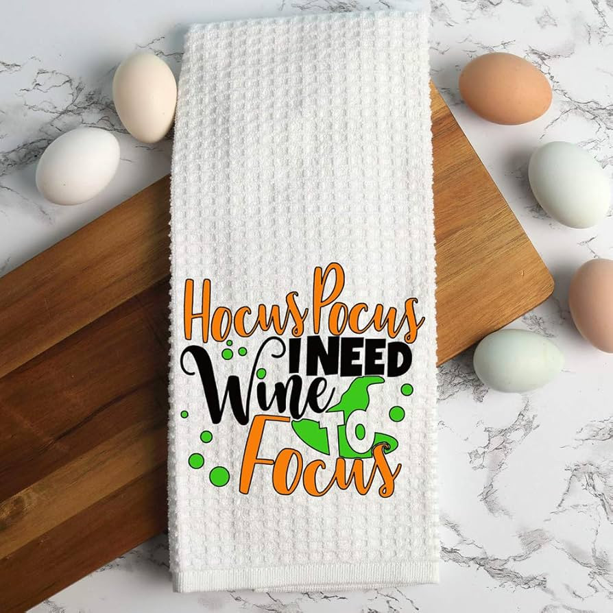 Hocus Pocus I Need Wine to Focus Halloween Dish Towel Halloween Wine Funny Design Kitchen Décor ... | Amazon (US)