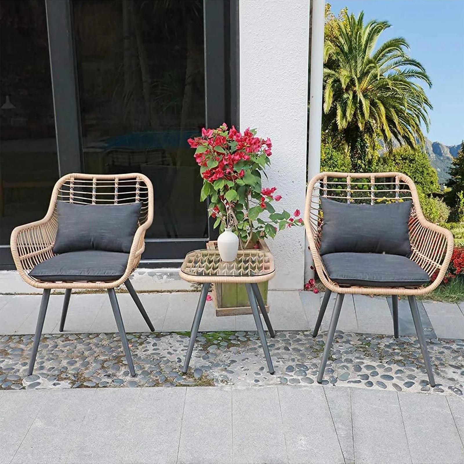JOIVI 3-Piece Patio Set, Outdoor Wicker Conversation Bistro Sets for Porch, Backyard with Square ... | Walmart (US)