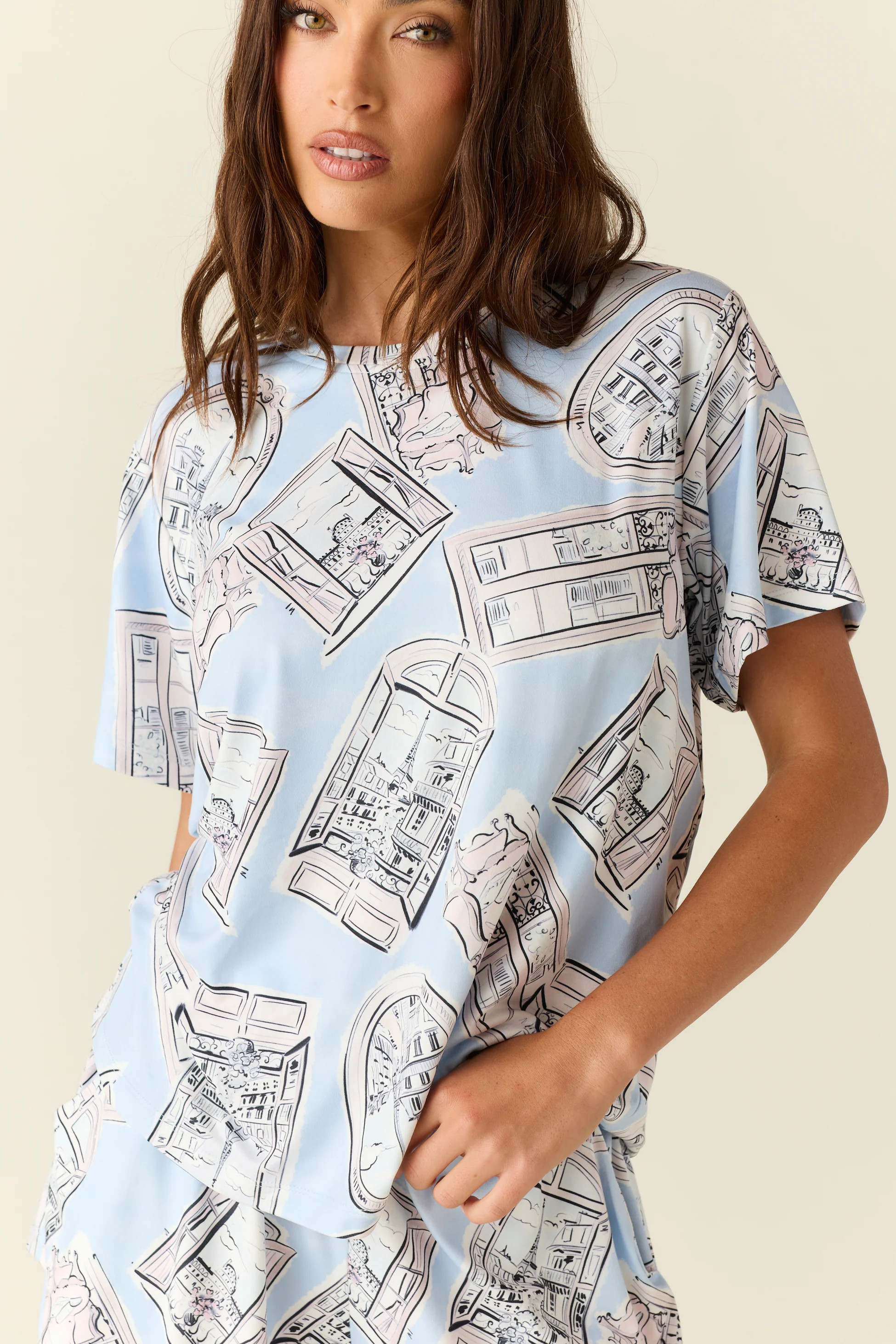 Taylor Cloud Jersey PJ Set in Parisian Postcard | MASONgrey