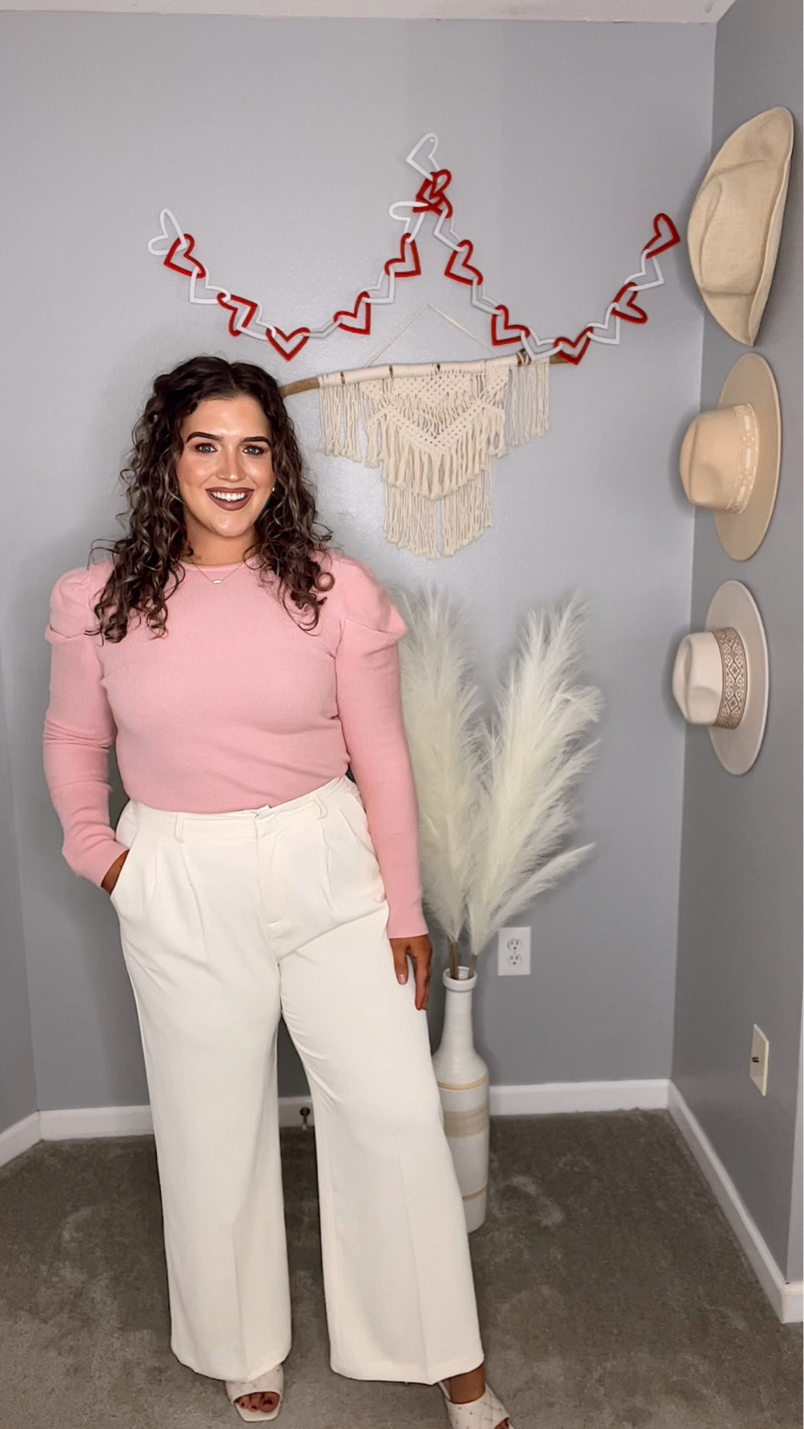 Curvy casual Valentine’s Day outfit 💘🍫🌹 Galentine’s day, Vday, casual outfit, sweater, work outfit 
Top: L
Pants: XL
#midsizeoutfits #valentinesday #vday #galentines #valentinesoutfits #ootd #casualoutfits #pinkoutfits #sweater #workoutfit #dresspants #trousers #puffsleeve #heels 

#LTKcurves #LTKFind #LTKstyletip