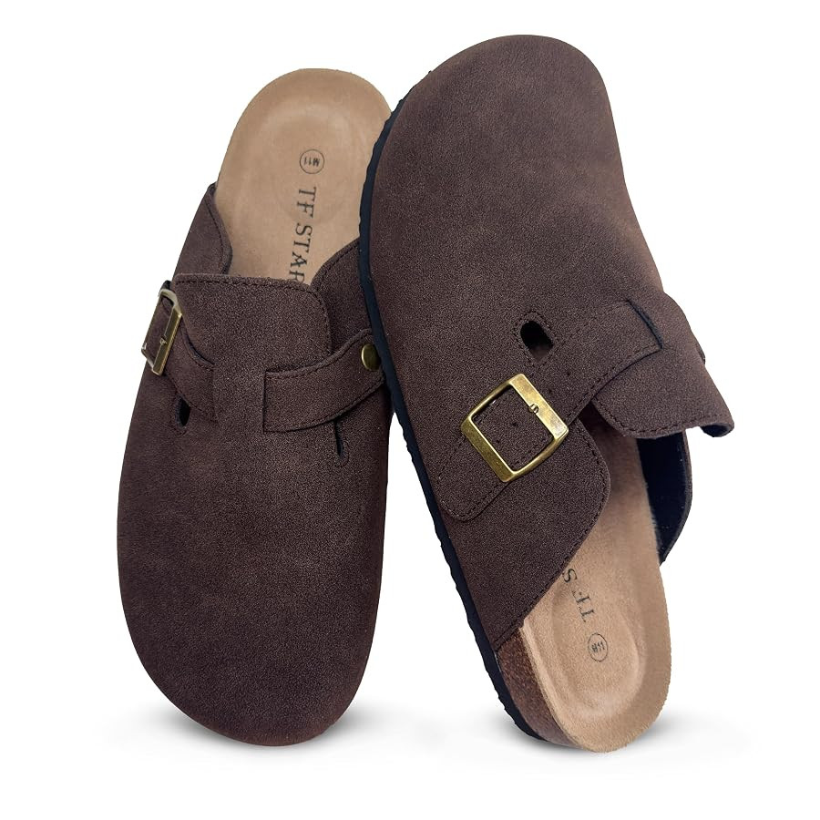 TF STAR Unisex Soft Footbed Clog Cow Suede Leather Clogs, Cork Clogs Shoes for Women Men Tan | Amazon (US)