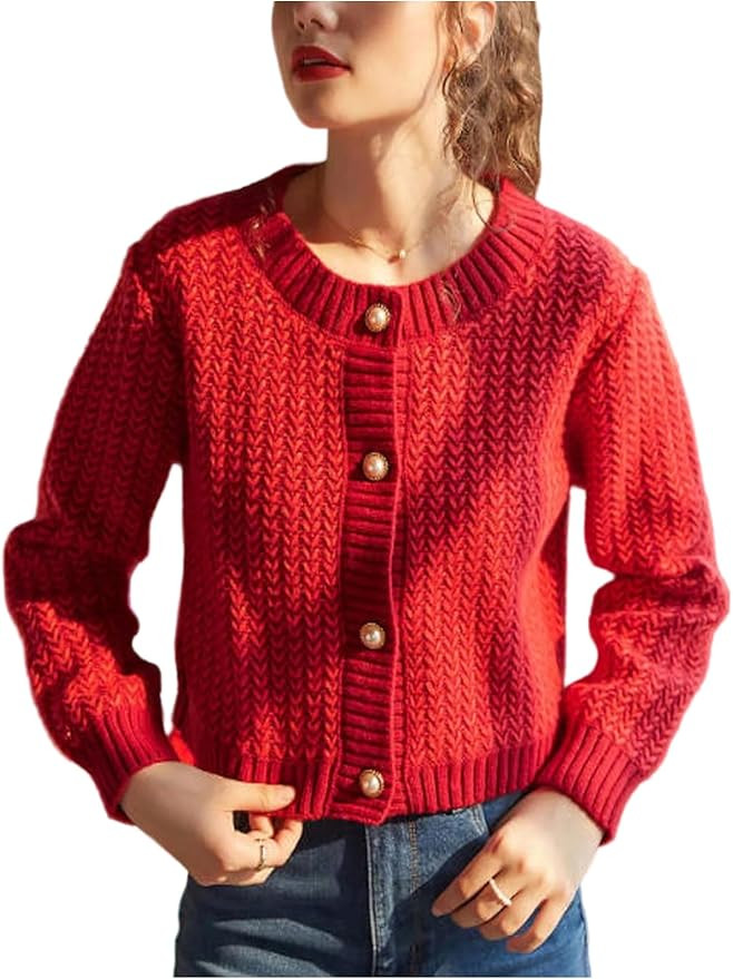SweatyRocks Women's Cropped Cardigan Fall Long Sleeve Open Front Cardigans Button Down Knit Sweat... | Amazon (US)
