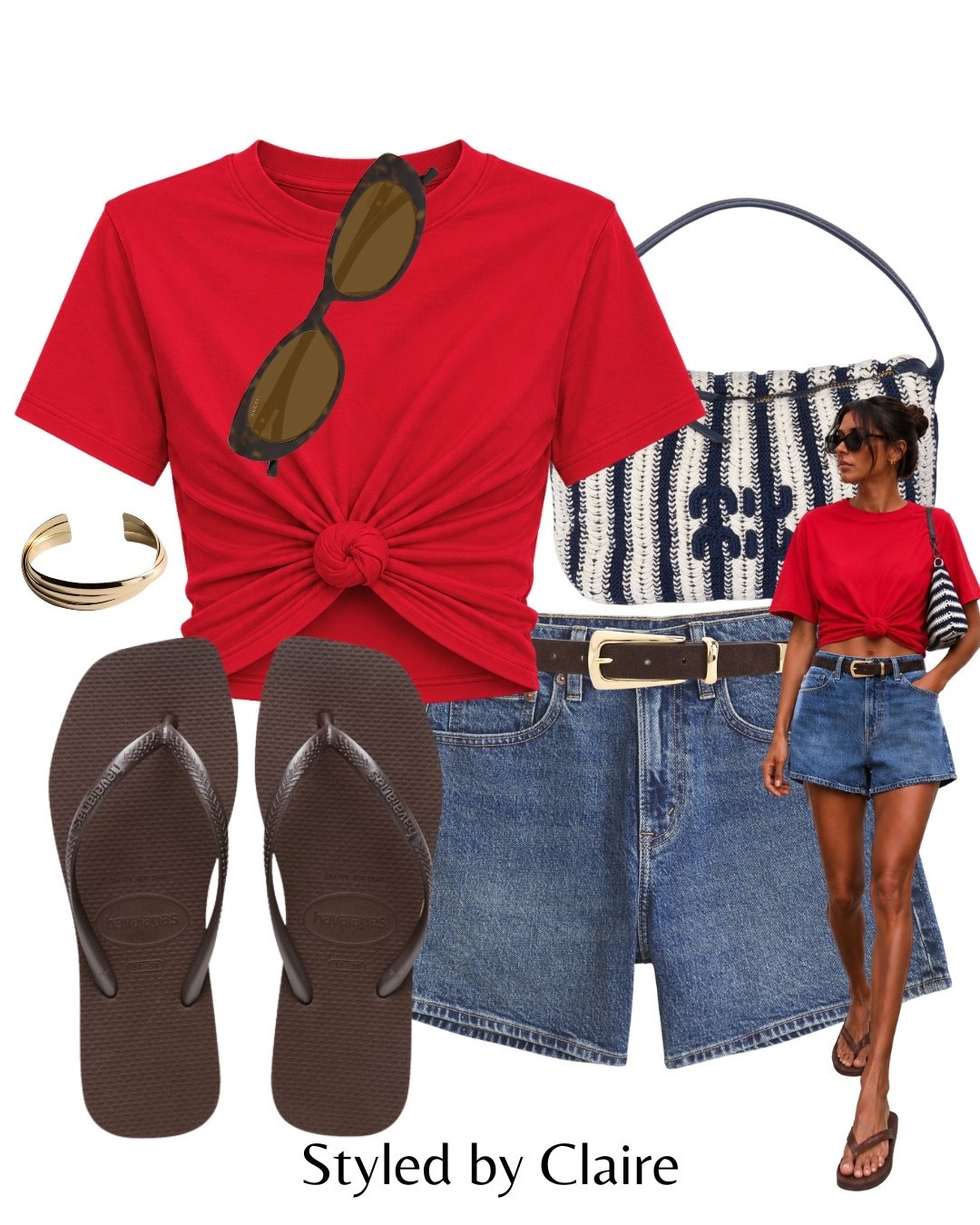 RED KNOT TOP❤️‍🔥
Tags: boohoo tshirt Zara mom shorts high waist dark denim wash havaianas flip flops sandals thong brown suede belt miu miu crochet shoulder bag navy cuff bracelet sunglasses fashion city break inspo outfit ideas cool girl style ootd trending colour red

#LTKsummer #LTKstyletip #LTKbag
