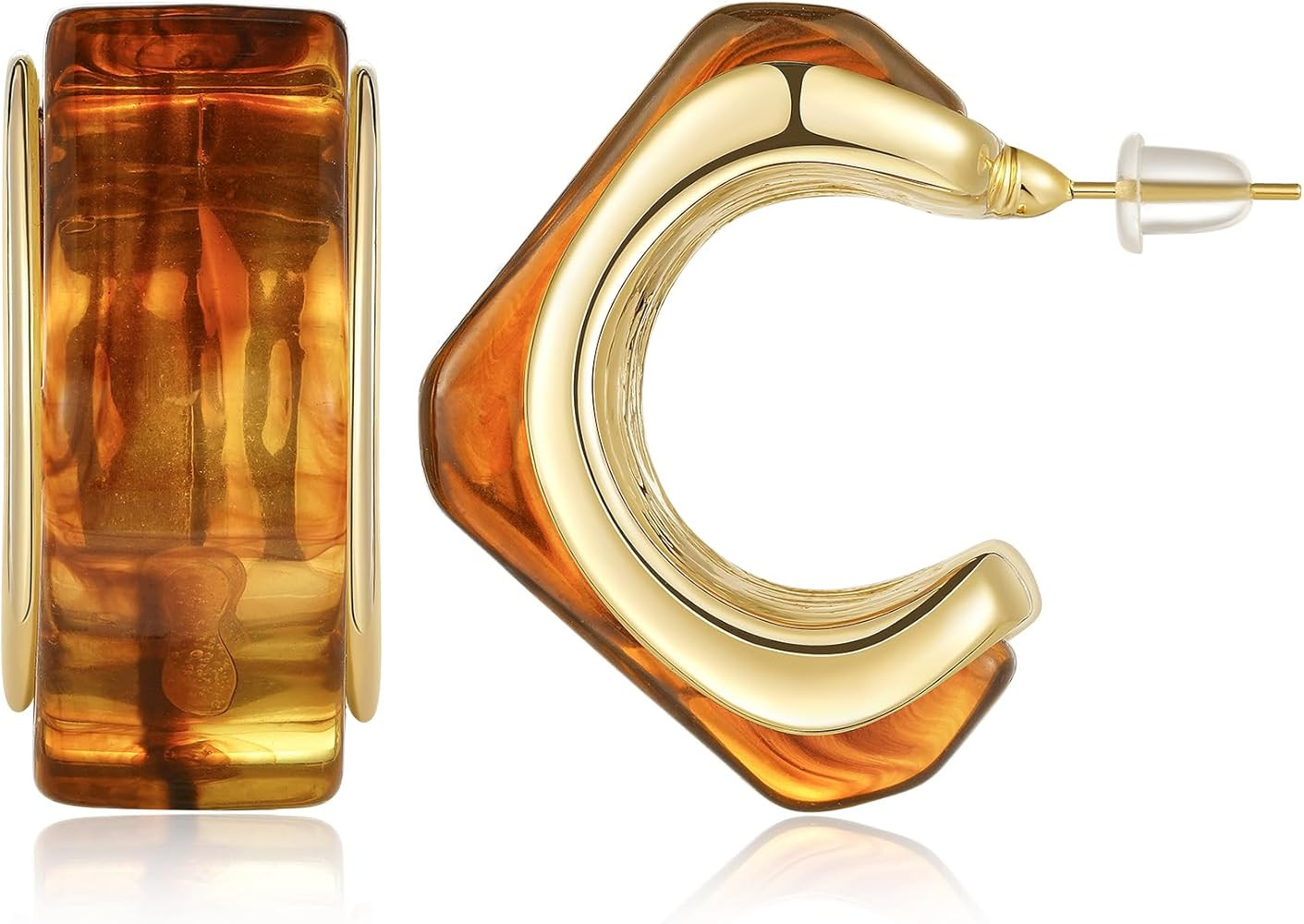 KissYan Acrylic Teardrop Earrings for Women, 14K Gold Plated Resin Chunky Hoop Earrings, Lightwei... | Amazon (US)