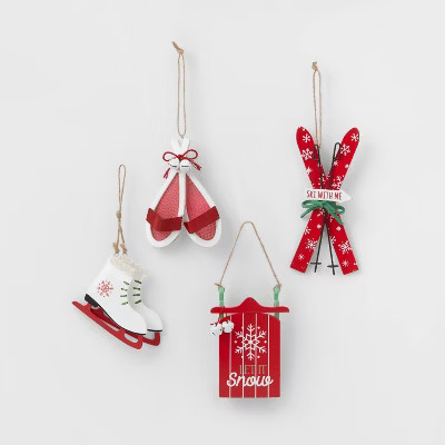 4pk Wood & Metal Skis, Sled, Snowshoes & Skates Christmas Tree Ornaments - WondershopT... | Target