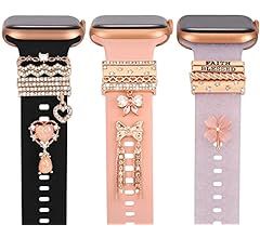Greaciary watch charms with Decorative ring Loops & watch stud,metal Diamond Sliding Strap Accessories Compatible with Apple watch Silicone bands 38mm 40mm 41mm 42mm 44mm 45mm 49mm iwatch Series 8 7 6 5 4 3 Rhinstone ornament | Amazon (US)