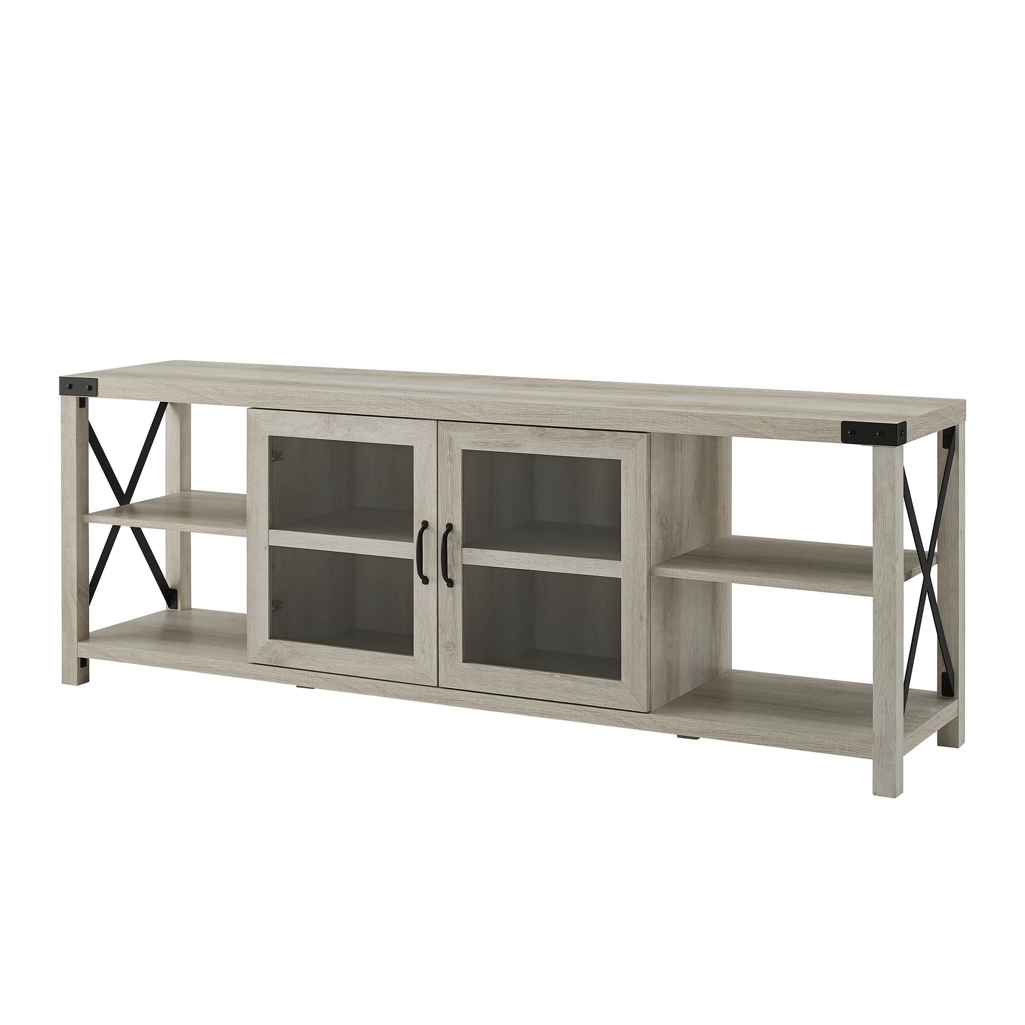 Woven Paths Farmhouse 2 Door Metal X TV Stand for TVs up to 80", White Oak | Walmart (US)