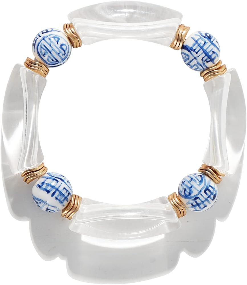 Vintage Ceramic Beads Bracelets for Women Stacking Chunky Colorful Acrylic Stretch Bamboo Tube Be... | Amazon (US)