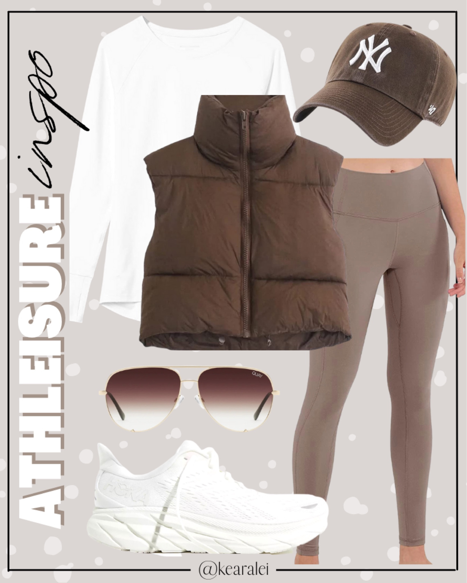 Amazon athleisure outfit neutral workout outfit exercise leggings Lululemon Amazon fashion tan beige brown leggings brown puffer vest hoka white tennis shoes sneakers brown belt bag Fanny pack brown baseball hat Los Angeles dodgers LA hat quay brown aviator sunglasses || #amazon #athletic #exercise #workout #leggings #lululemon #nike #freepeople #sneakers #neutrals
.
.
.

Fitness Wear, Activewear, exercise outfit, workout leggings, sports bra, Lulu lemon, free people motion active athleisure
.

Amazon fashion, teacher outfits, business casual, casual outfits, neutrals, street style, Midi skirt, Maxi Dress, Swimsuit, Bikini, Travel, skinny Jeans, Puffer Jackets, Concert Outfits, Cocktail Dresses, Sweater dress, Sweaters, cardigans Fleece Pullovers, hoodies, button-downs, Oversized Sweatshirts, Jeans, High Waisted Leggings, dresses, joggers, fall Fashion, winter fashion, leather jacket, Sherpa jackets, Deals, shacket, Plaid Shirt Jackets, apple watch bands, lounge set, Date Night Outfits, Vacation outfits, Mom jeans, shorts, sunglasses, Disney outfits, Romper, jumpsuit, Airport outfits, biker shorts, Weekender bag, plus size fashion, Stanley cup tumbler
.
Target, Abercrombie and fitch, Amazon, Shein, Nordstrom, H&M, forever 21, forever21, Walmart, asos, Nordstrom rack, Nike, adidas, Vans, Quay, Tarte, Sephora, lululemon, free people, j crew jcrew factory, old navy

#LTKFind #LTKfit #LTKBeautySale