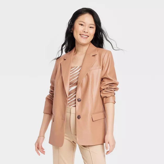 Women's Faux Leather Blazer - A New Day™ Brown | Target
