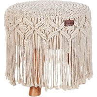 Hocker Beige aus Baumwolle 40 x 40 cm Rund Makramee Muster Geflochten Boho Stil Fußhocker für Wohnzimmer Kinderzimmer Flur | ManoMano DE