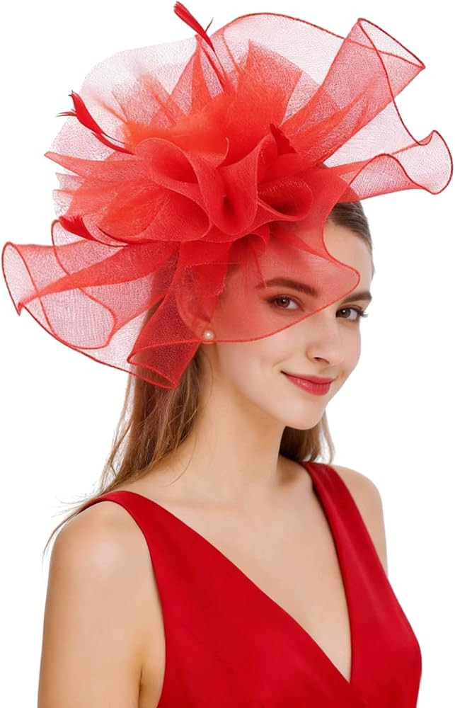 Z&X Sinamay Fascinator Hat Floral Feather Pillbox Derby Hats for Women Wedding Tea Party with Hea... | Amazon (US)