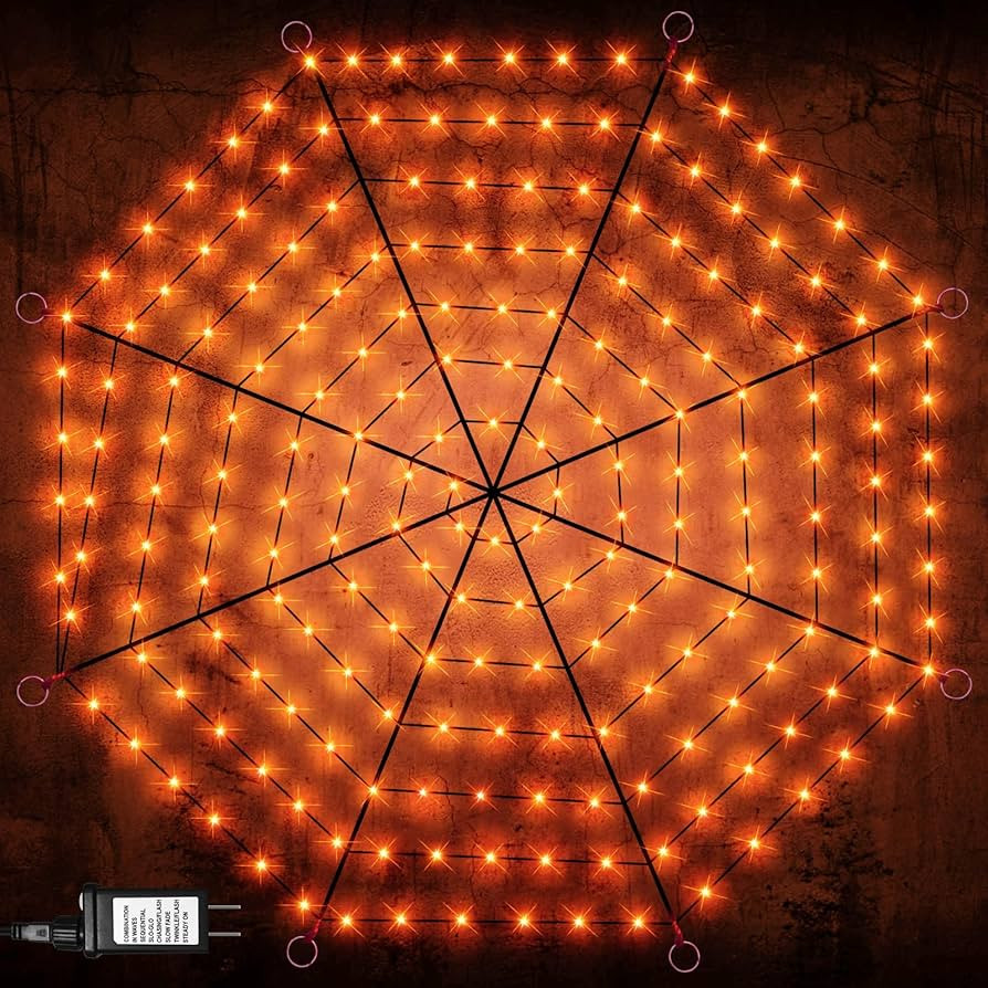 Halloween Decorations Spider Web Lights, 6.6Ft Diameter 208 LED Halloween Lights with 8 Modes, Wa... | Amazon (US)