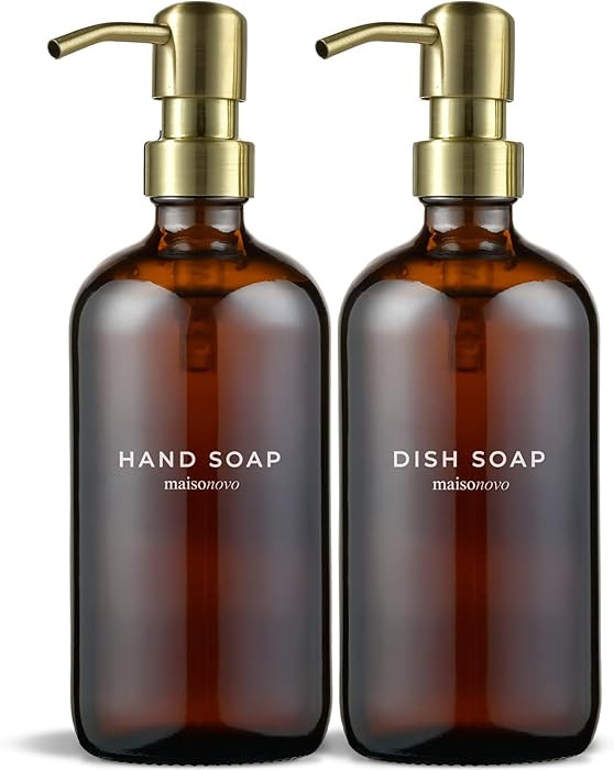 MaisoNovo Soap Dispenser 2-Piece Set | 16.9oz Amber Bottles with Gold Stainless Steel Pump Core | Amazon (US)
