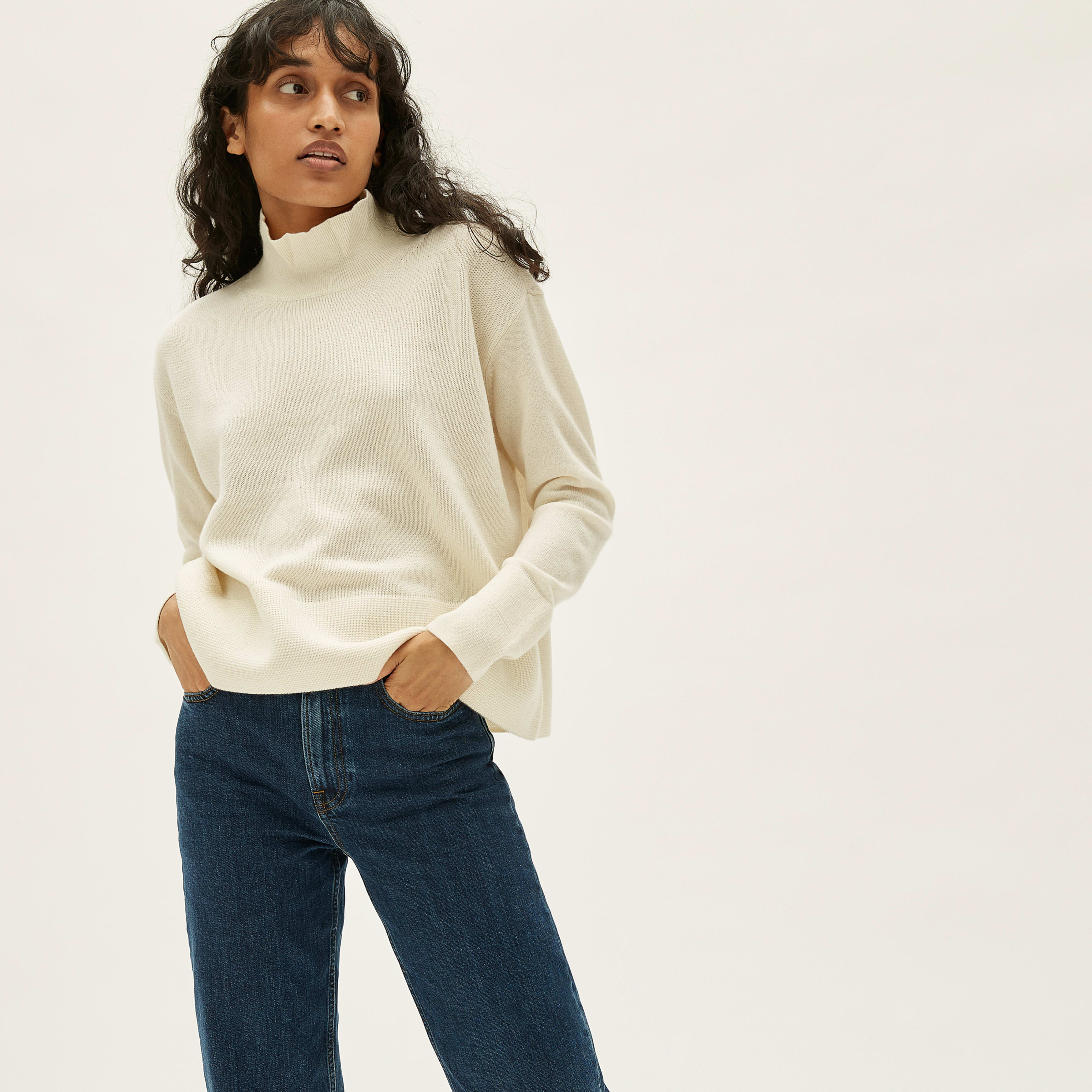 Women's Cashmere Square Turtleneck Sweater by Everlane in Ivory, Size XS | Everlane