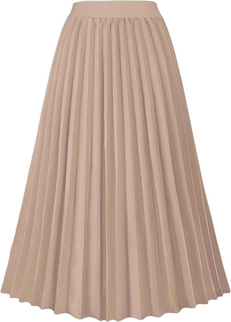 GOLDSTITCH Women's High Waist Pleated Skirt A line Swing Midi Skirt | Amazon (US)