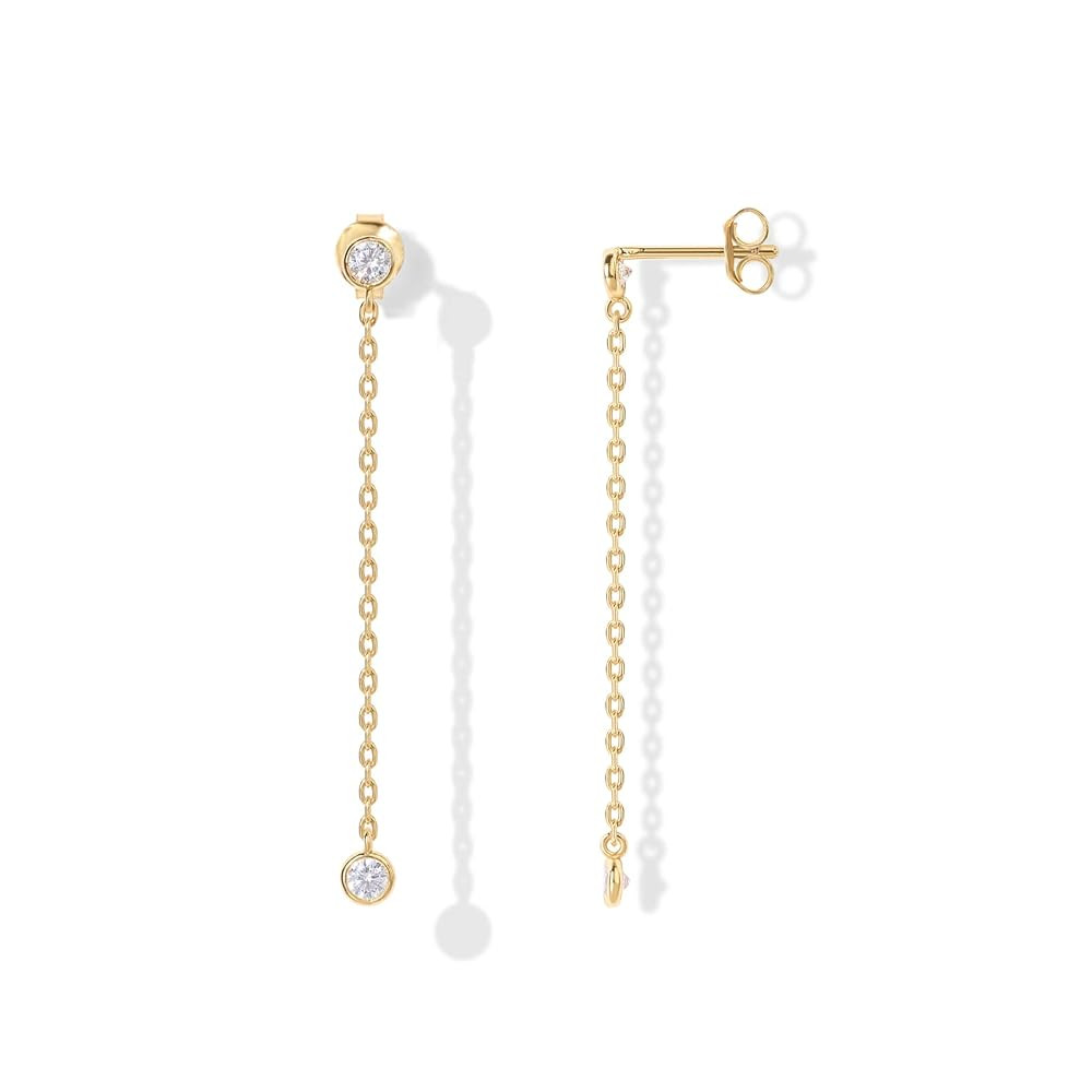 PAVOI 14K Gold Plated Sterling Silver Posts Station Linear Dangle Earrings for Women | Simulated ... | Amazon (US)