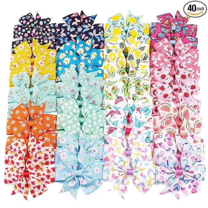 CÉLLOT 40Pcs 3 Inch Boutique Grosgrain Ribbon Pinwheel Hair Bows Alligator Clips For Girls Toddl... | Amazon (US)