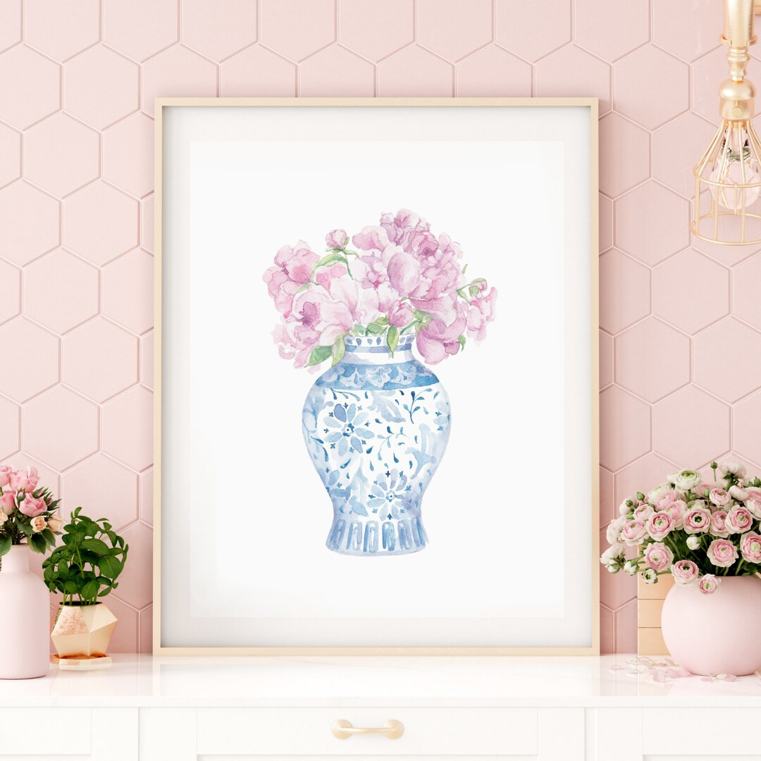 Ginger Jar with Peonies Art Print; Watercolor Wall Art; Floral Design; Grandmillenial Decor | Etsy (US)