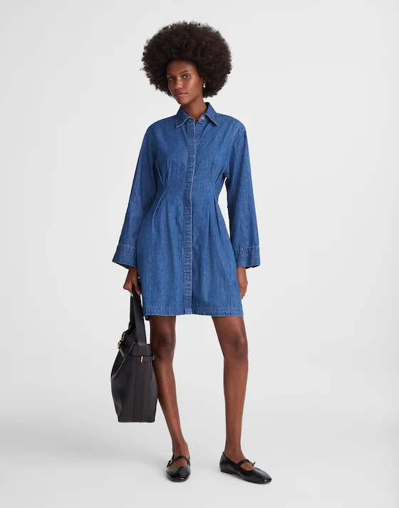 Denim Pleated Mini Shirtdress | Madewell | Madewell