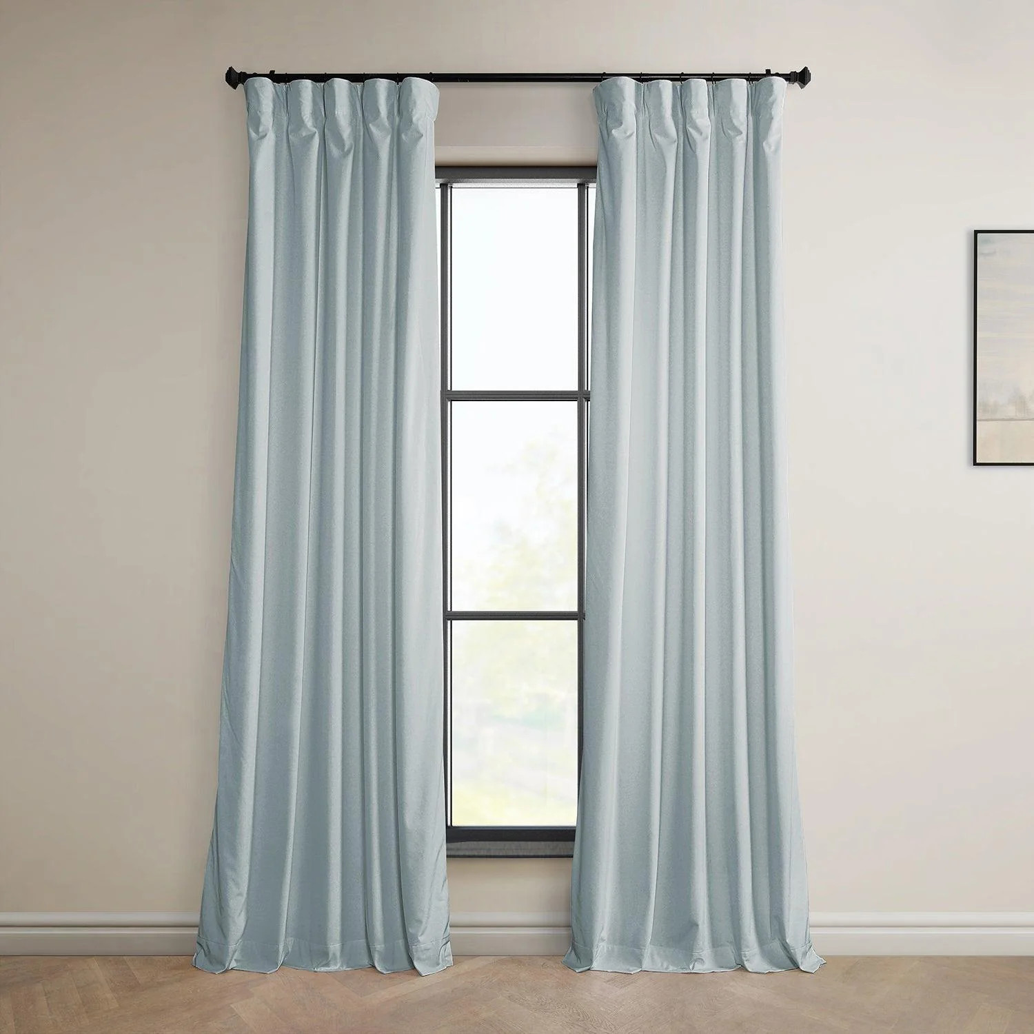 Aquarius Blue Heritage Plush Velvet Room Darkening Curtain | Half Price Drapes