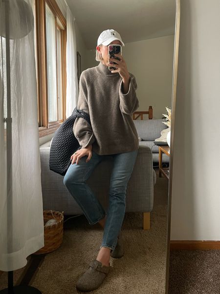 Today’s very cozy outfit - this sweater is back in stock this year! I’m wearing a medium. And my jeans are on sale! They run TTS. Size down in the clogs 

#LTKSeasonal #LTKsalealert
