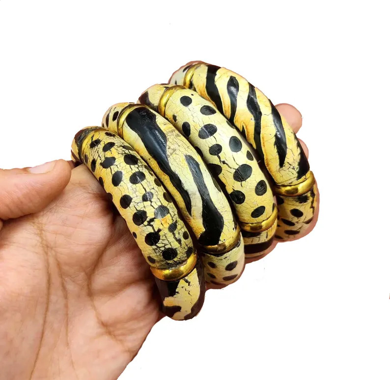 Ethically Sourced Buffalo Horn Bangle Animal Print Handmade Designer Bangle, Wooden Bracelet, Boh... | Etsy (US)