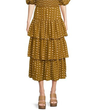 Chiffon Dotted Print Tiered Coordinating Midi Skirt | Dillard's