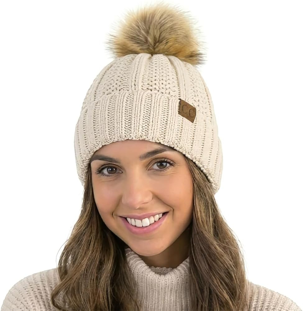 C.C Beanie Women’s Cozy Chenille Pom Hat — Warm Fashionable Soft Touch Winter Beanie | Amazon (US)