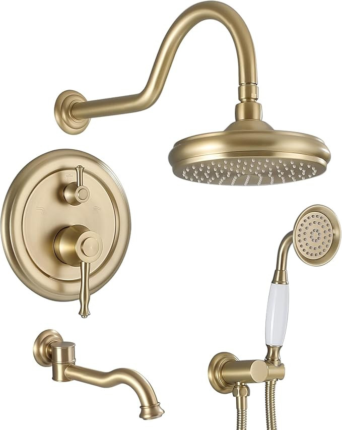 Rainfall Shower System with Handheld Sprayer,Brushed Gold Antique Shower Faucet Sets,Shower Fixtu... | Amazon (US)