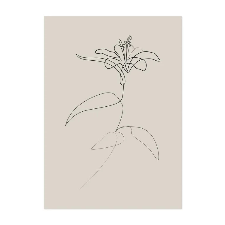 Pastel Lily - Line Drawing Line Art Minimalist Floral Sketch Modern Art Botanical Abstract Unfram... | Walmart (US)