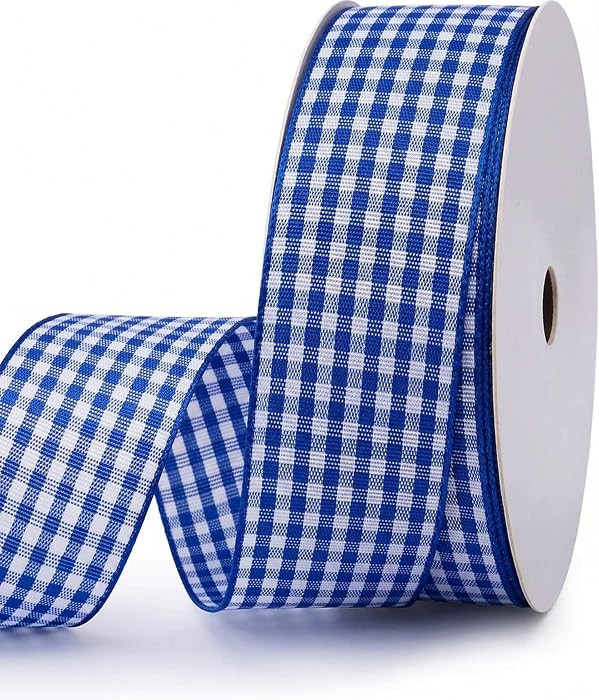 Blue Gingham Ribbon Checkered Ribbon 1-Inch 25 Yard Each Roll 100% Polyester Woven Edge (Blue) | Amazon (US)
