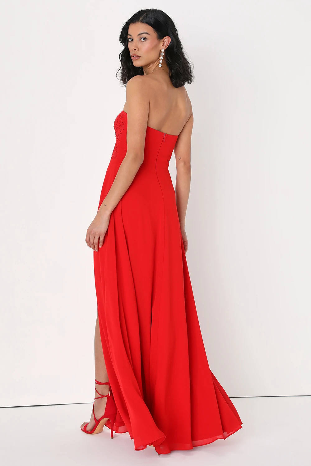 Remember This Moment Red Rhinestone Strapless Maxi Dress | Lulus (US)