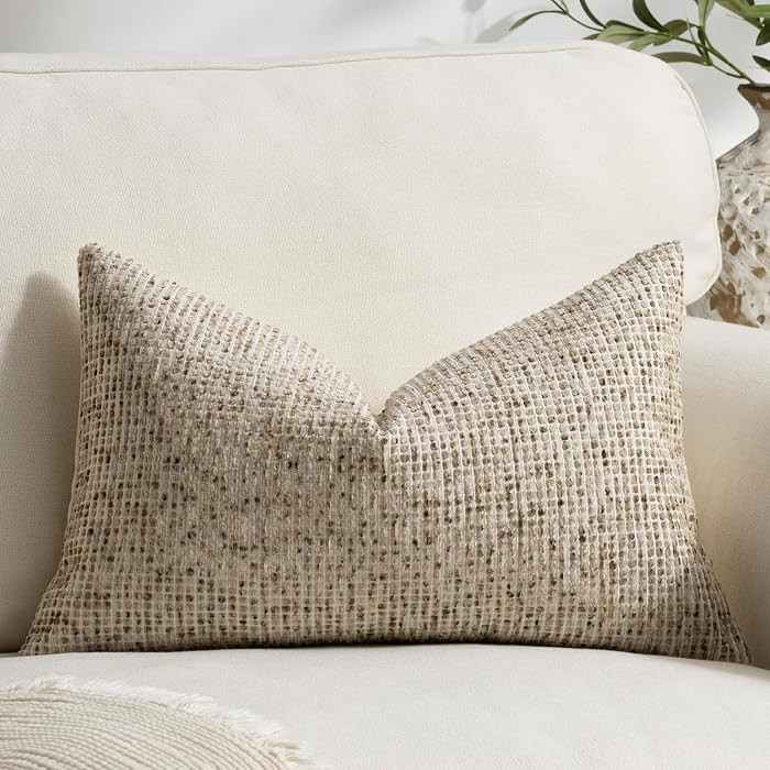 Pack of 1 Neutral Lumbar Pillow Covers 12x20 Boho Textured Dots Stripe Chenille Rectangular Decorative Throw Pillow Cases Accents for Living Room Couch Bed Farmhouse Home Decor, Taupe | Amazon (US)
