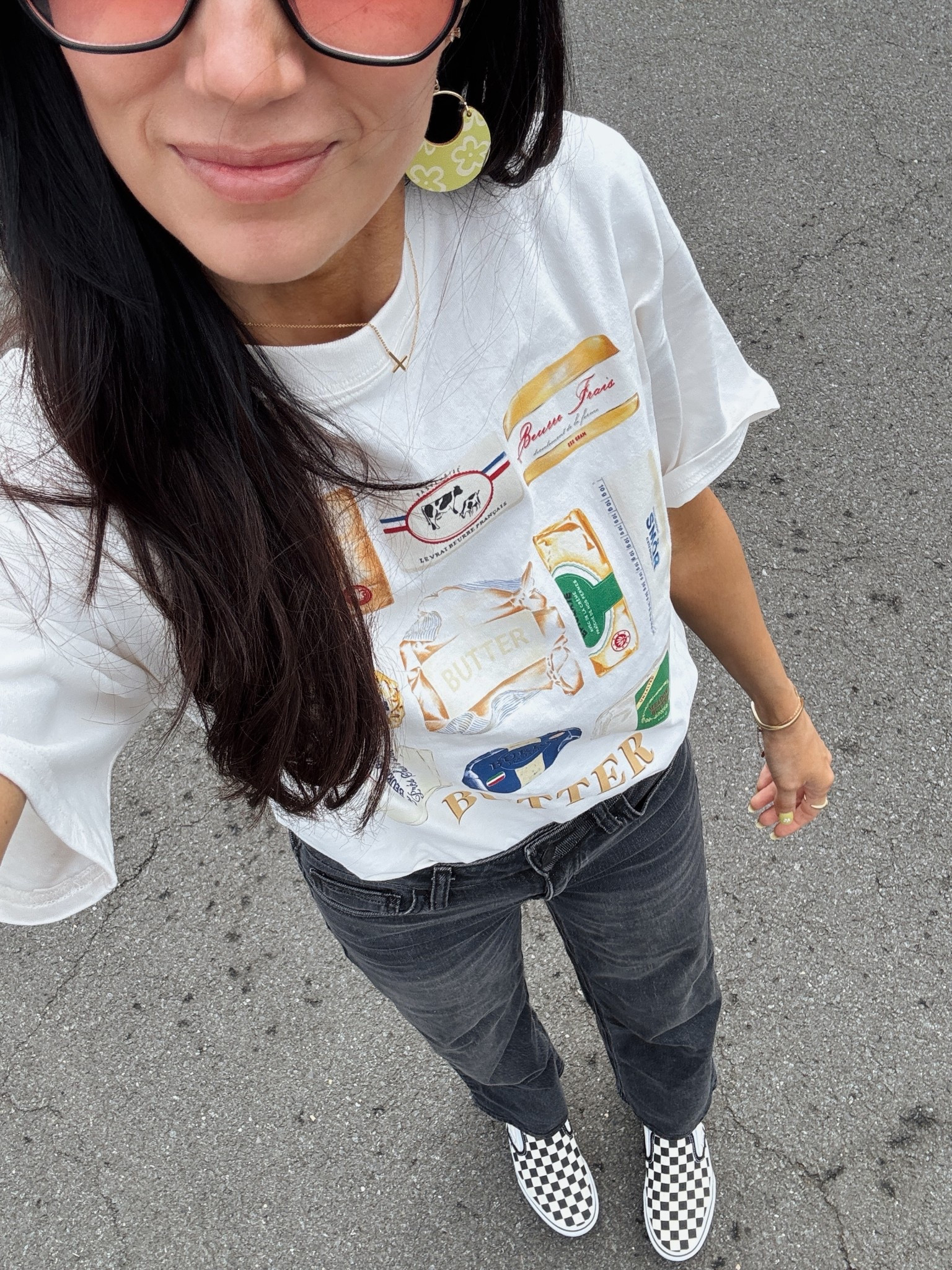 Easy graphic tee and checkered platform vans. Tee is XS, shoes fit tts