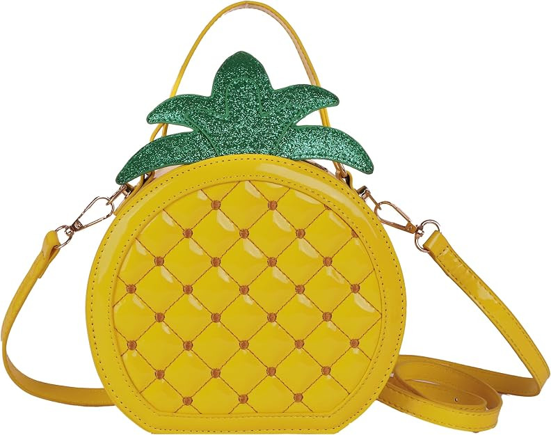 Cute Pineapple Handbags PU Leather Novelty Yellow Purses for Women Fun Unique Crossbody Bag | Amazon (US)