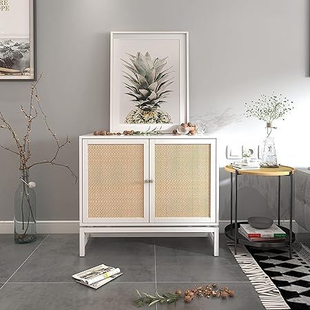 Rattan Sideboard Buffet Accent Cabinet with 2 Doors, 1 Adjustable Inner Shelves for Entryway, Liv... | Amazon (US)