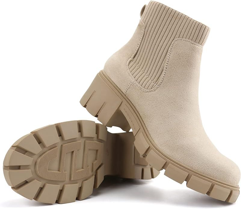JABASIC Womens Chunky Ankle Boots Slip on Chelsea Boots Elastic Booties | Amazon (US)